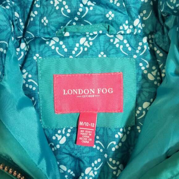 London Fog Jacket Teal Green Puffer Full Zip Hooded Long Sleeve Youth Medium - Picture 9 of 9